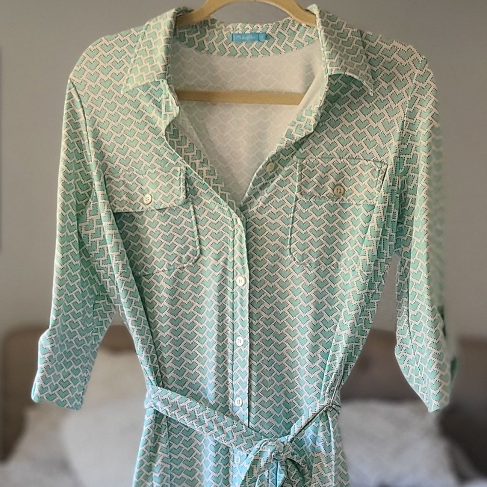 J. McLaughlin Mint and White Printed Midi Dress